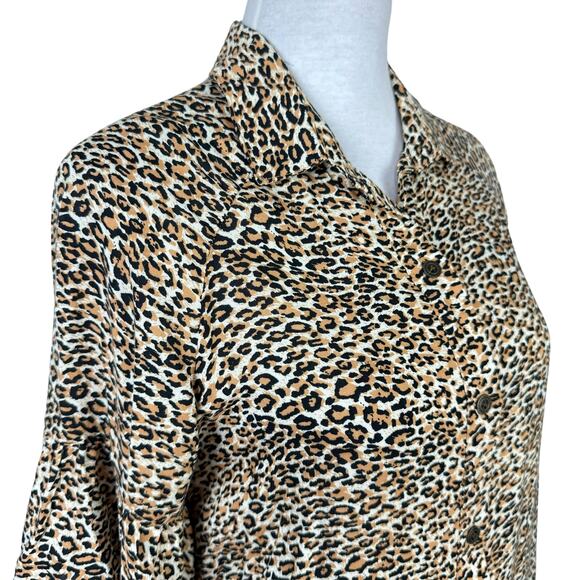 Umgee Leopard Print Bell Sleeve Button Front Collared Shirt Dress w POCKETS - Picture 4 of 9